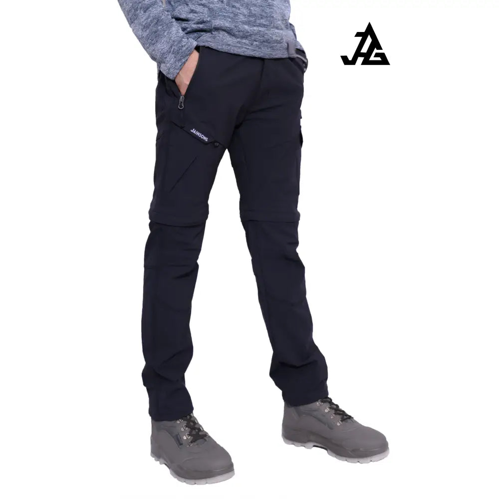 Black JAG men's Discovery Series convertible trekking and hiking pants with cargo pockets, suitable for travel and outdoor activities.