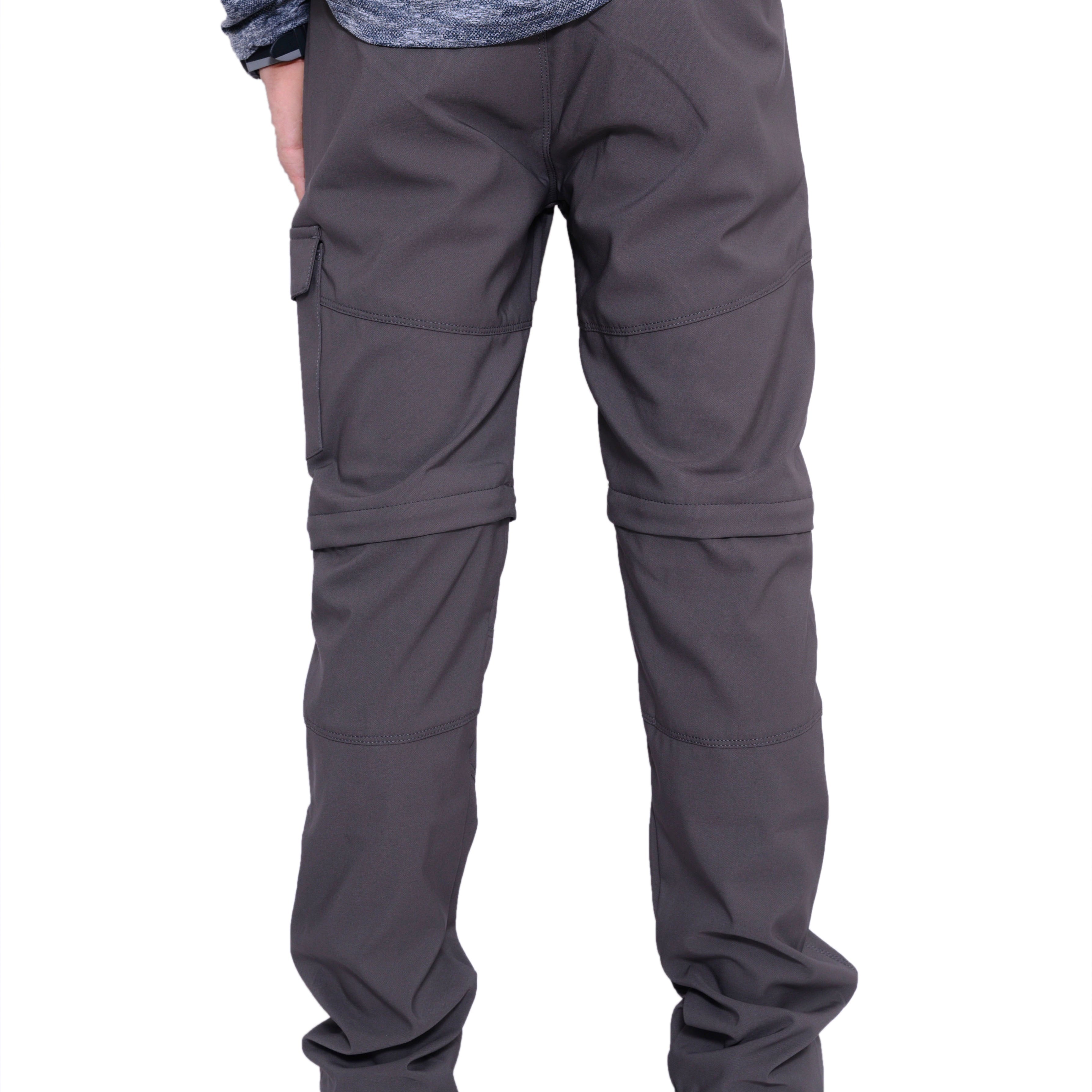 JAG men's Discovery Series convertible trekking and hiking pants in gray, showing multiple pockets and adjustable features.