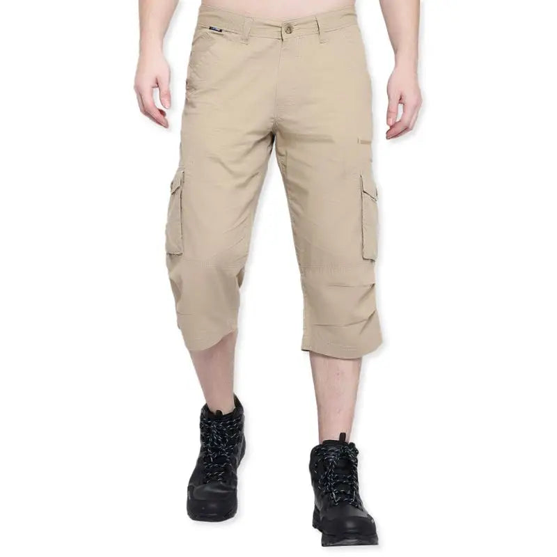 Lammer Men’s Cotton Silm-Fit Solid Three Fourth Shorts - Khaki / S - Shorts