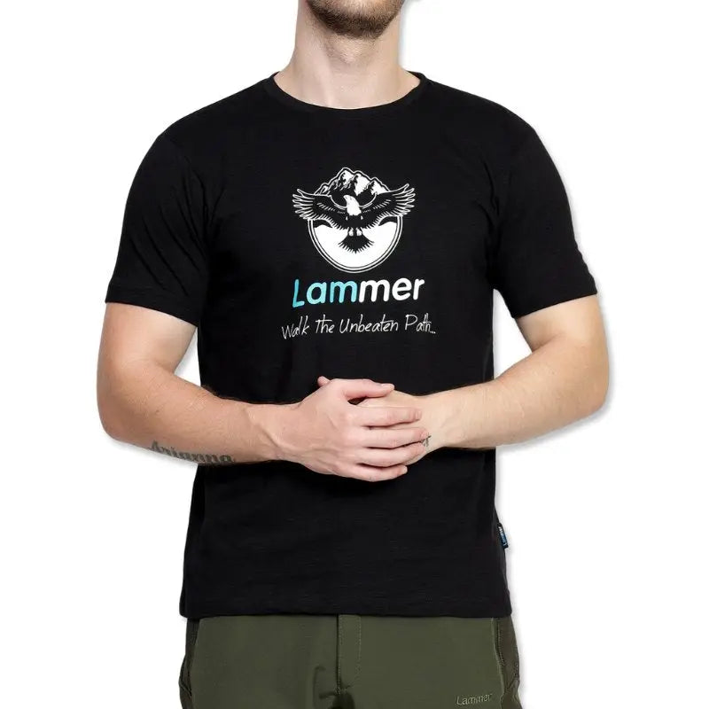 Lammer Men’s Mojo Slub Cotton Eagle Printed T-shirt - Black / S - T-shirt