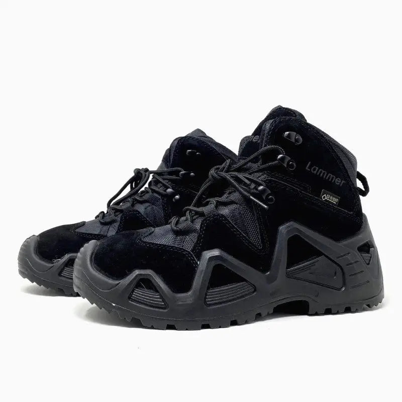 Lammer Men's Tactical-3 Mid Ankle Shoes in black, featuring durable design and sturdy soles for tactical or outdoor use.