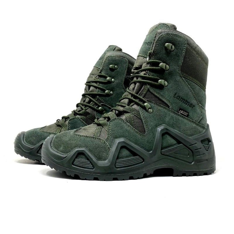 Lammer Men's Tactical-4 High Ankle Shoes in dark green, featuring durable material and rugged design for outdoor or tactical use.