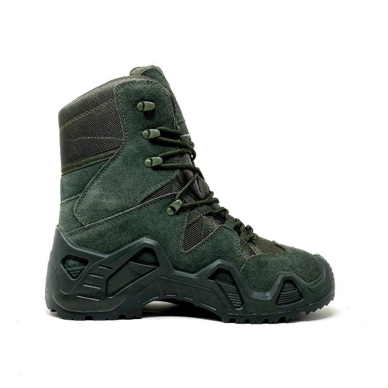 Lammer Men's Tactical-4 high ankle tactical shoes in dark green, featuring rugged design and sturdy leather construction.