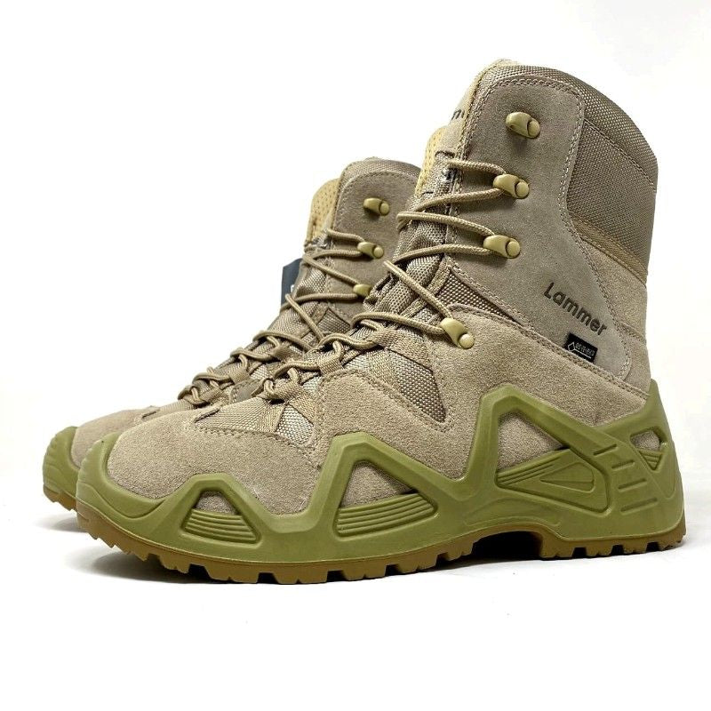 Lammer Men's Tactical-4 High Ankle Shoes in dark camouflage, featuring durable materials and rugged design for outdoor use.