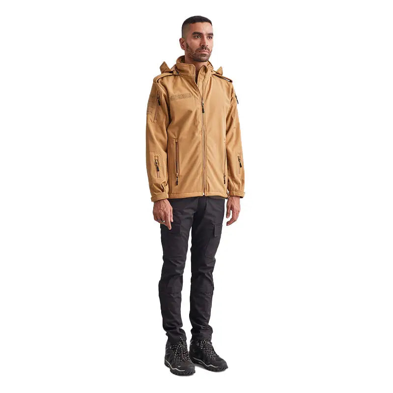 MountMiller Men’s 12 Zip Softshell Wind Proof Lycra Jacket - Khaki / S - Jacket