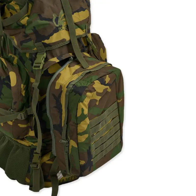 NLTW Adventure Camo Backpack 95L heavy-duty outdoor rucksack with multiple compartments and adjustable straps for camping and hiking.