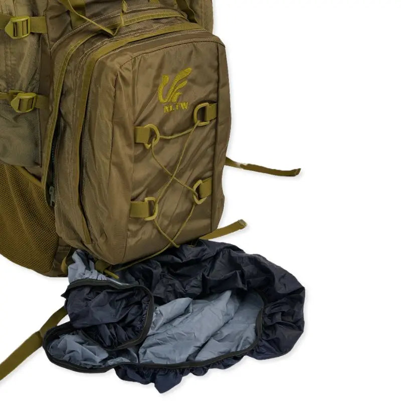 NLTW Adventure Travel 95L backpack in green with multiple compartments, heavy-duty design, ideal for outdoor and travel use.