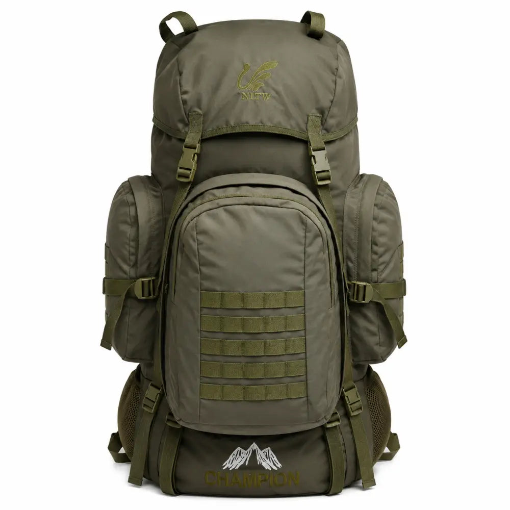 NLTW Compact Expedition 95 Lites Backpack Military-Style Outdoor Rucksack with External Utility Pockets - Olive Green