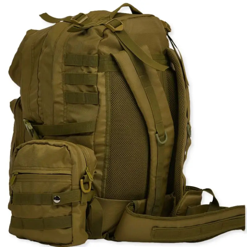 NLTW Expedition Tactical 55L heavy-duty outdoor backpack with multiple compartments and rugged design, suitable for hiking and camping.