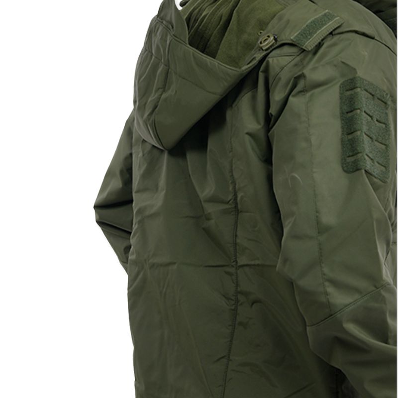 Olive green NLTW men's utility jacket with box pockets, featuring a durable design and multiple storage compartments.