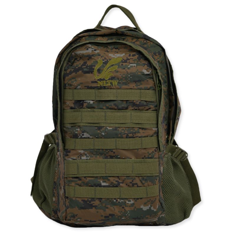 NLTW tactical backpack with 45-liter capacity, military-style design, MOLLE front panel, durable webbing, and adjustable straps.