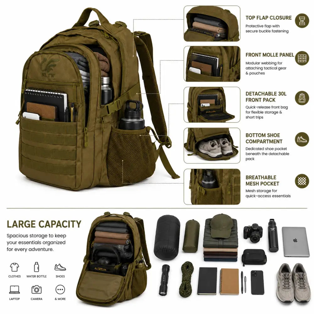 NLTW Tactical 45 Litres Backpack with MOLLE Front Panel Military-Style - Backpack