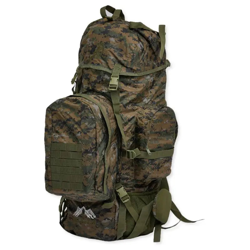 NLTW Tactical 95L travel backpack with multiple compartments, adventure rucksack in rugged design, suitable for outdoor travel.