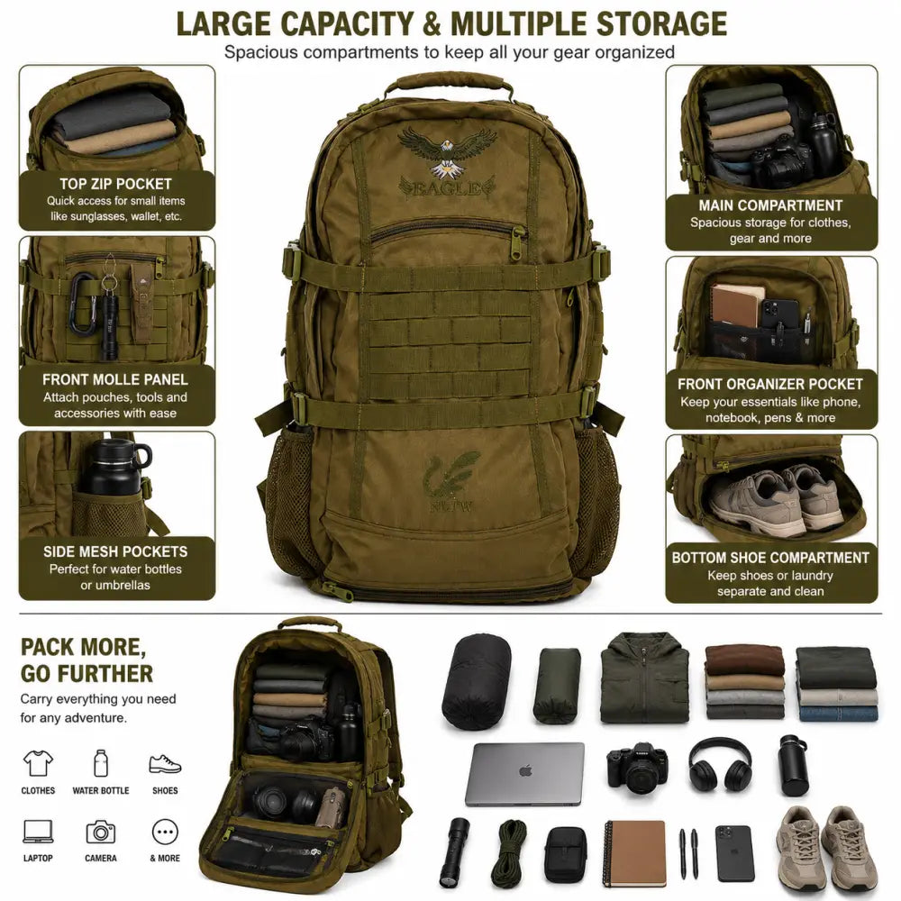 NLTW Tactical Day 55 Litres Backpack with MOLLE Front Panel Military-Style - Backpack