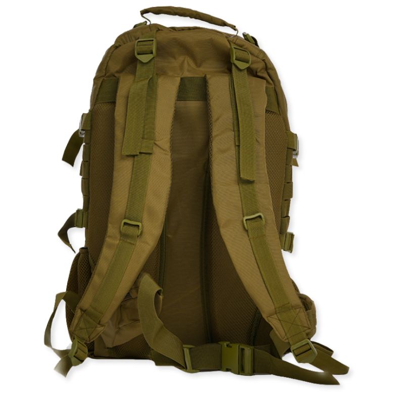 Olive green NLTW Tactical Day Backpack with 55L capacity, MOLLE front panel, military-style design, outdoor gear, adjustable straps