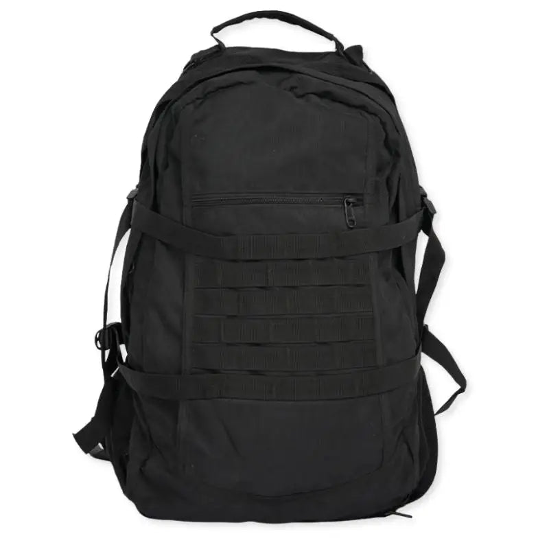Black NLTW Tactical Day Backpack with 55L capacity, MOLLE front panel, military-style design, suitable for outdoor and tactical use.