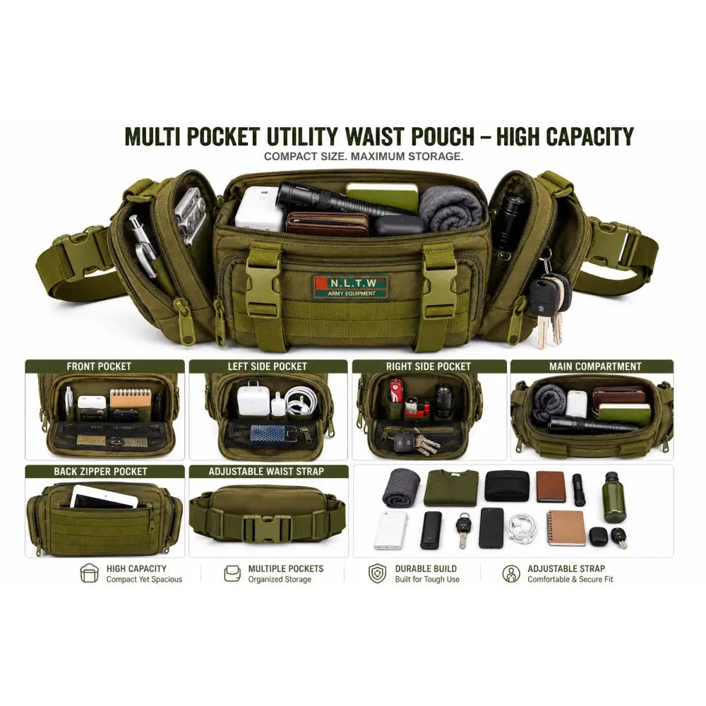 NLTW Tactical Waist Pack with Multiple Compartments- Military-Style Waist & Sling Bag - Duffel Bag