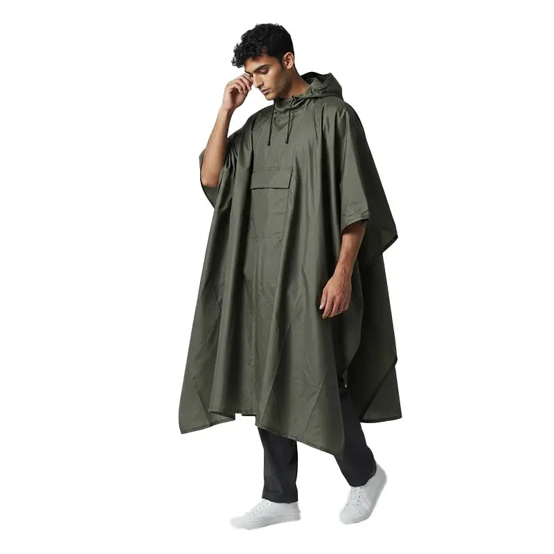 NLTW Unisex Waterproof Rain Poncho |3-in-1 Raincoat Camping Mat & Emergency Shelter - Green - Poncho