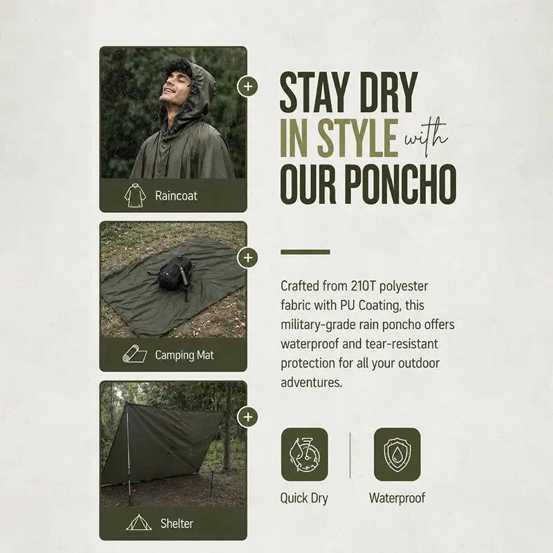 NLTW Unisex Waterproof Rain Poncho |3-in-1 Raincoat Camping Mat & Emergency Shelter - Poncho