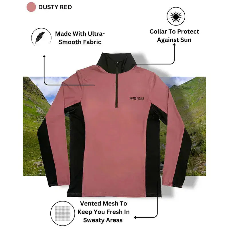 Ruggd Indian men's breathable hiking and trek T-shirt in dark striped fabric, designed for outdoor adventure and comfort.