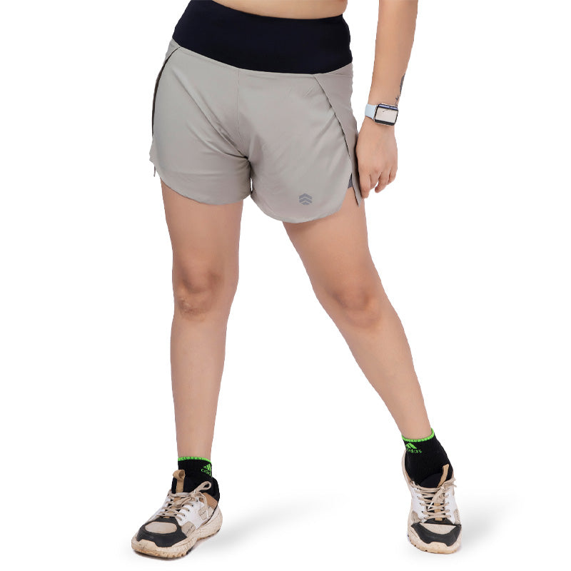 Ruggd Indian women's feather light running active speed shorts in black with stretchy fabric and elastic waistband.