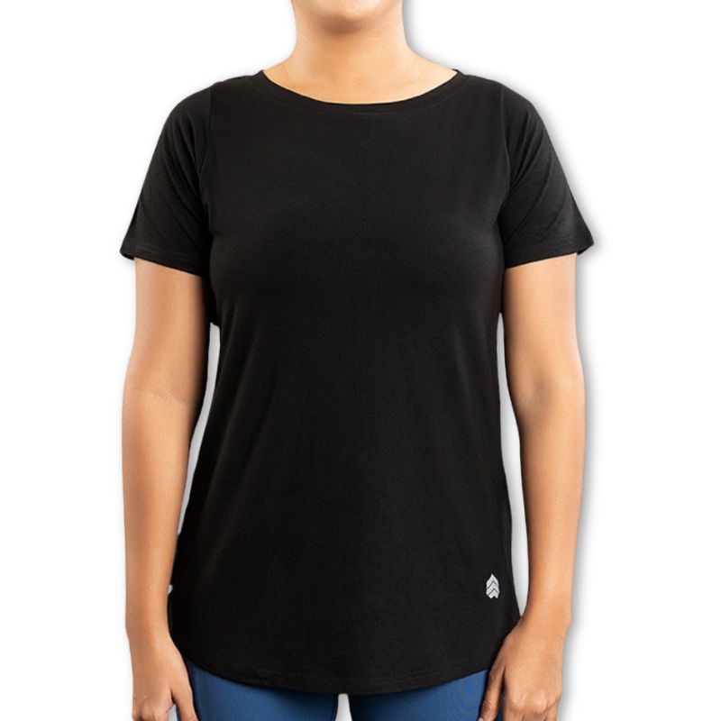 Black Ruggd Indian women's odor-resistant bamboo training T-shirt with a fitted design and short sleeves.