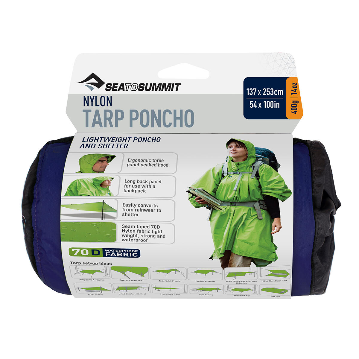 Sea to Summit Hiking 70D Nylon Tarp Rain Poncho 4 in 1 - Royal Blue / Free Size - Rain Jacket