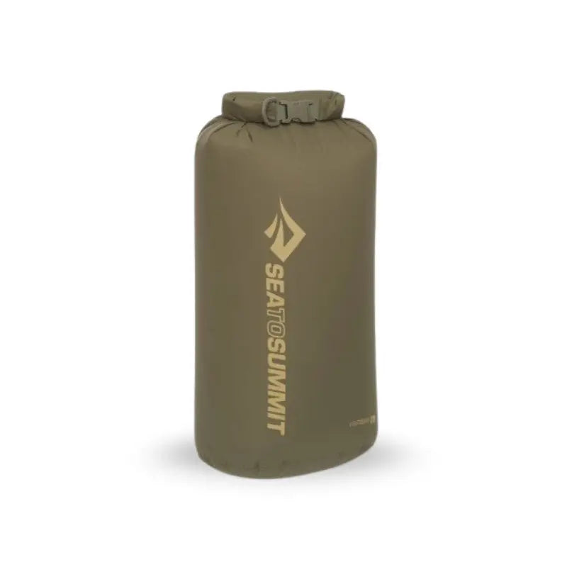 Sea to Summit 8L lightweight dry bag in olive green, water-resistant outdoor gear for keeping belongings dry.