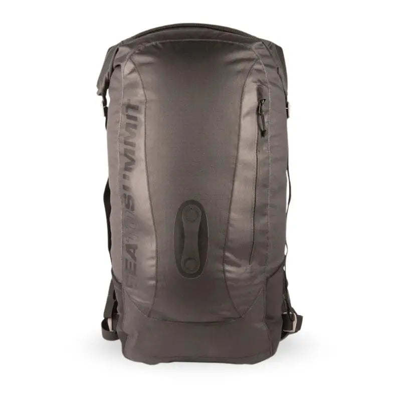 Sea to Summit 26L waterproof climbing backpack in black with sealed seams and adjustable straps for outdoor adventures.
