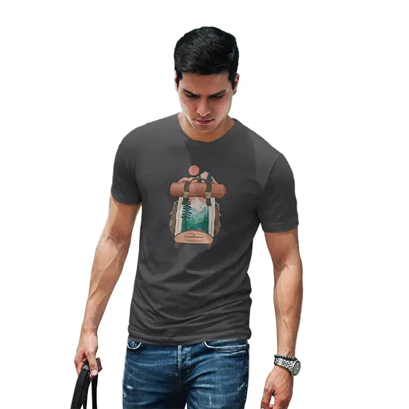 The Mahua Store Men’s Bag full of Memories Print T-shirt - Gray / XS - T-shirt