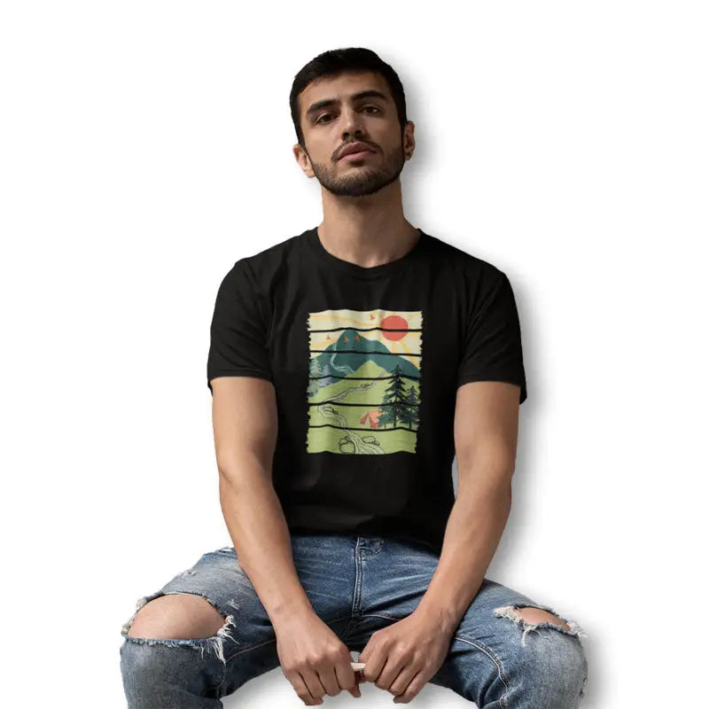 The Mahua Store Men’s Brighter Day Print T-shirt - Black / XS - T-shirt