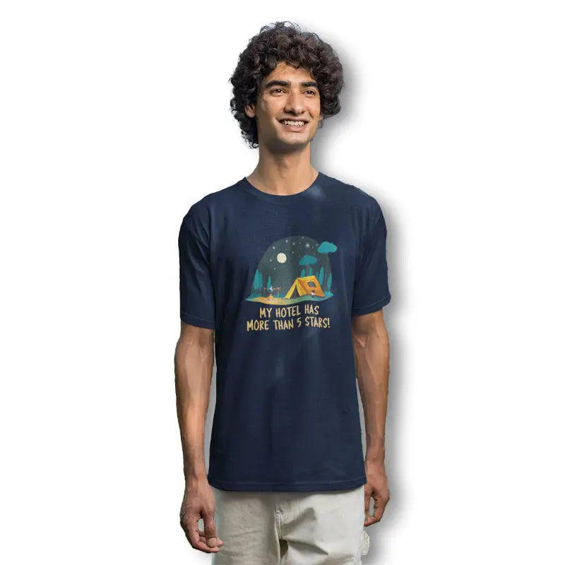 The Mahua Store Men’s Camp Under The Sky Print T-shirt - Navy / XS - T-shirt