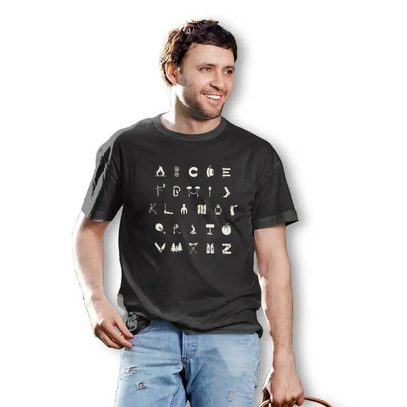 The Mahua Store Men’s Camping A to Z Print T-shirt - Gray / XS - T-shirt