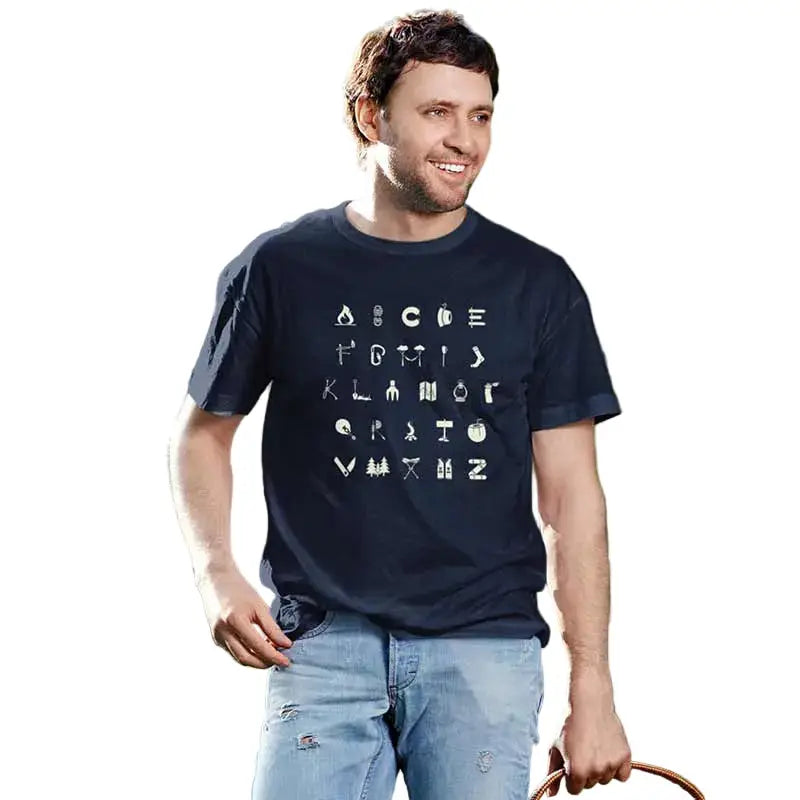 The Mahua Store Men’s Camping A to Z Print T-shirt - Navy / XS - T-shirt