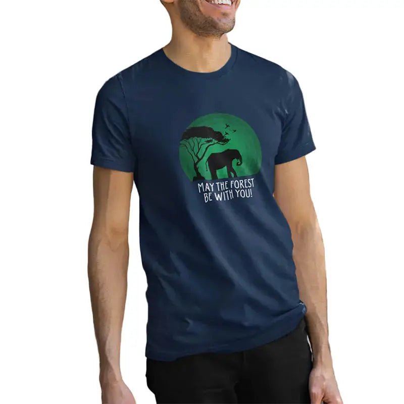 The Mahua Store Men’s The Forest Soul Series-Elephant Print T-shirt - Blue / XS - T-shirt