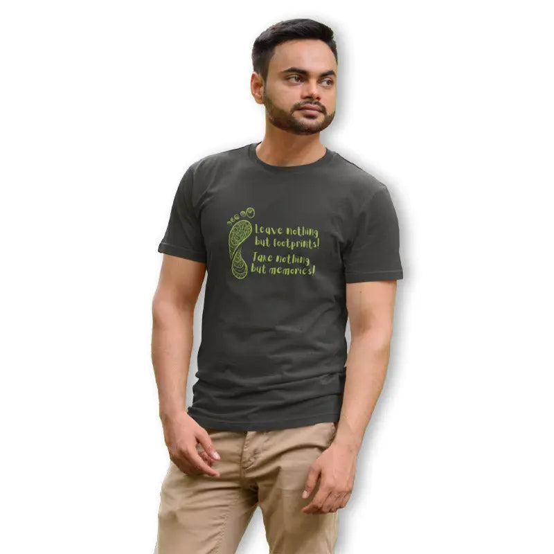 The Mahua Store Men’s Leave Footprints-Take Memories Print T-shirt - Gray / XS - T-shirt
