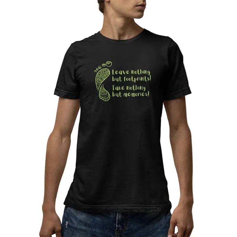 The Mahua Store Men’s Leave Footprints-Take Memories Print T-shirt - Black / XS - T-shirt