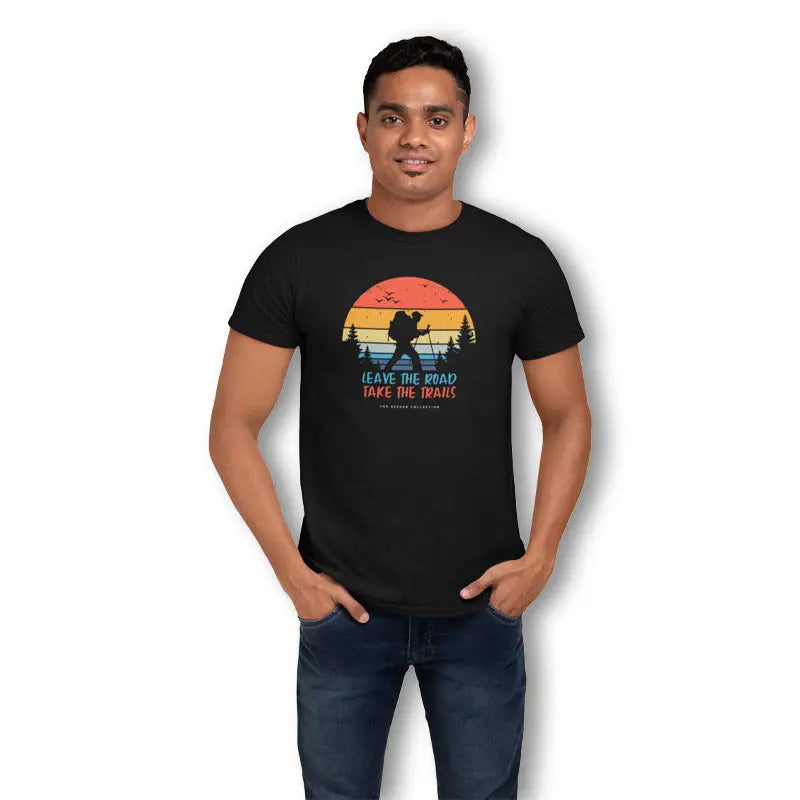 The Mahua Store Men’s Leave Roads-Take Trails Print T-shirt - Black / XS - T-shirt