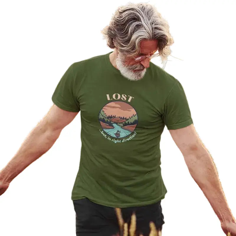 The Mahua Store Men’s Lost Print T-shirt - Olive / XS - T-shirt