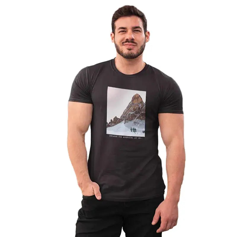The Mahua Store Men’s Mountains Let Me Print T-shirt - Gray / XS - T-shirt