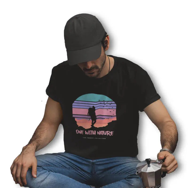 The Mahua Store Men’s One With Nature Print T-shirt - Black / XS - T-shirt