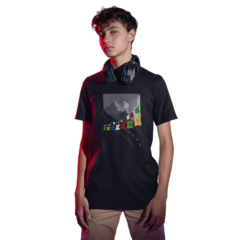 The Mahua Store Men’s Prayer Flag Print T-shirt - T-shirt