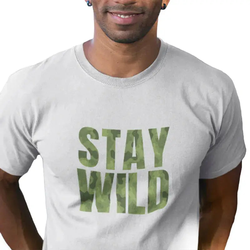 The Mahua Store Men’s Stay Wild-Green Camo Print T-shirt - White / XS - T-shirt