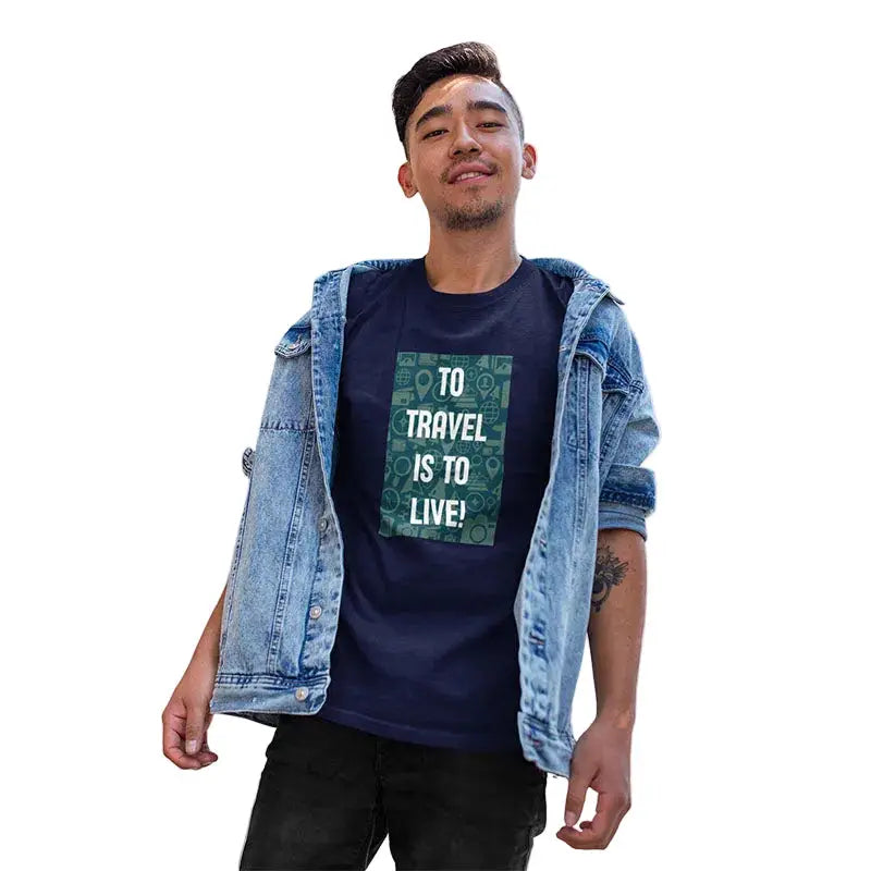 The Mahua Store Men’s To Travel Is to Live Print T-shirt - Navy / XS - T-shirt
