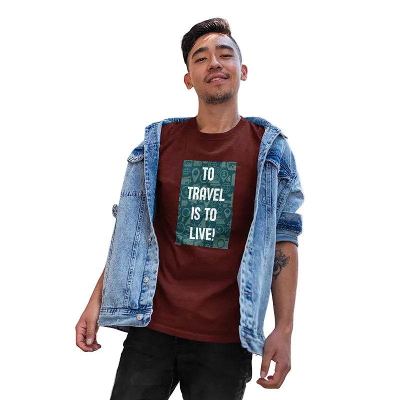 The Mahua Store Men’s To Travel Is to Live Print T-shirt - Red / XS - T-shirt