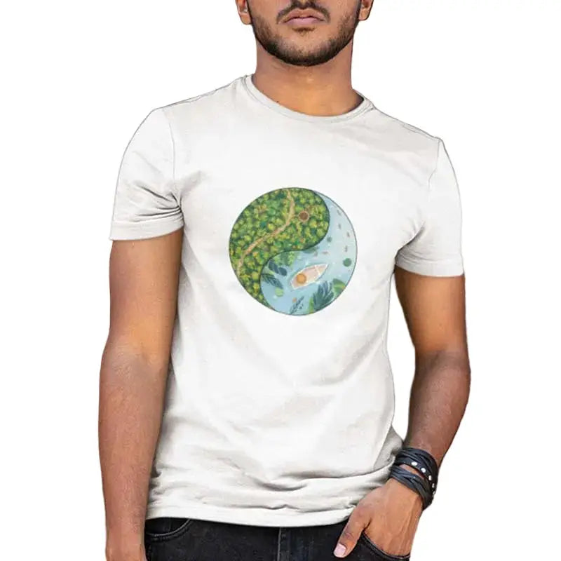 The Mahua Store Men’s Tranquility Circle Print T-shirt - White / XS - T-shirt