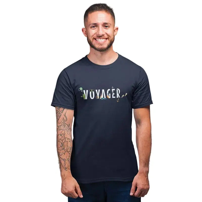 The Mahua Store Men’s Voyager Print T-shirt - Navy / XS - T-shirt