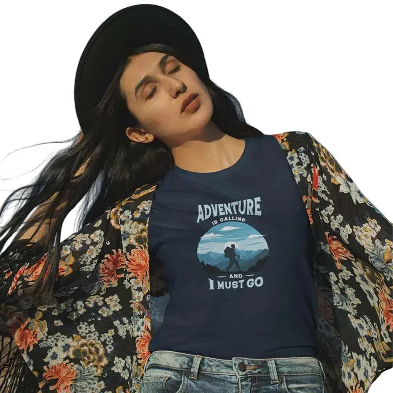 The Mahua Store Women’s Adventure is Calling Print T-shirt - Navy / XS - T-shirt