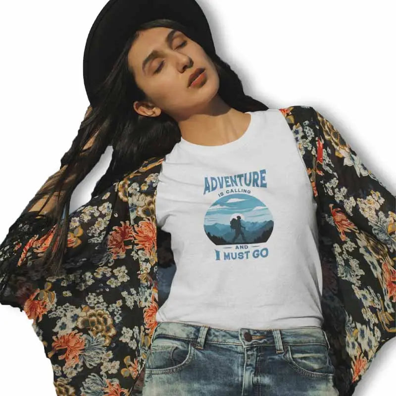 The Mahua Store Women’s Adventure is Calling Print T-shirt - White / XS - T-shirt