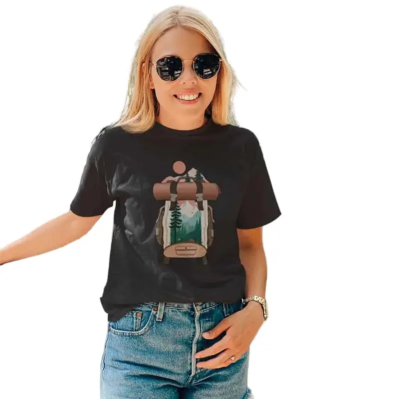 The Mahua Store Women’s Bag full of Memories Print T-shirt - Gray / XS - T-shirt